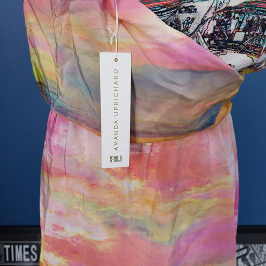 AMANDA UPRICHARD Multi-coloured shoulder strap dress, Size M, 100% Silk BNWT Made in USA