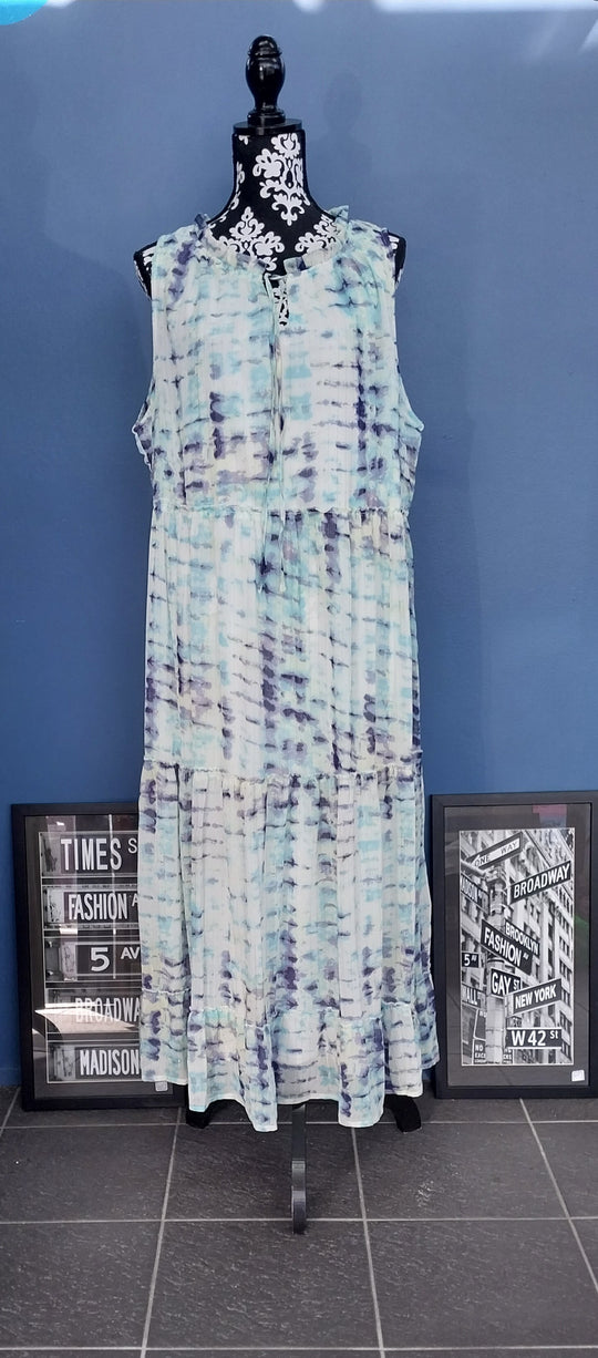 emerge. Tiered Maxi Dress, Blue and White Print, Size 18, BNWT