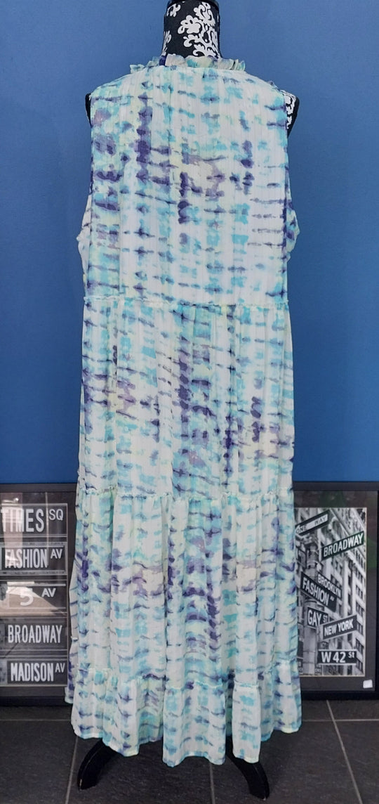 emerge. Tiered Maxi Dress, Blue and White Print, Size 18, BNWT