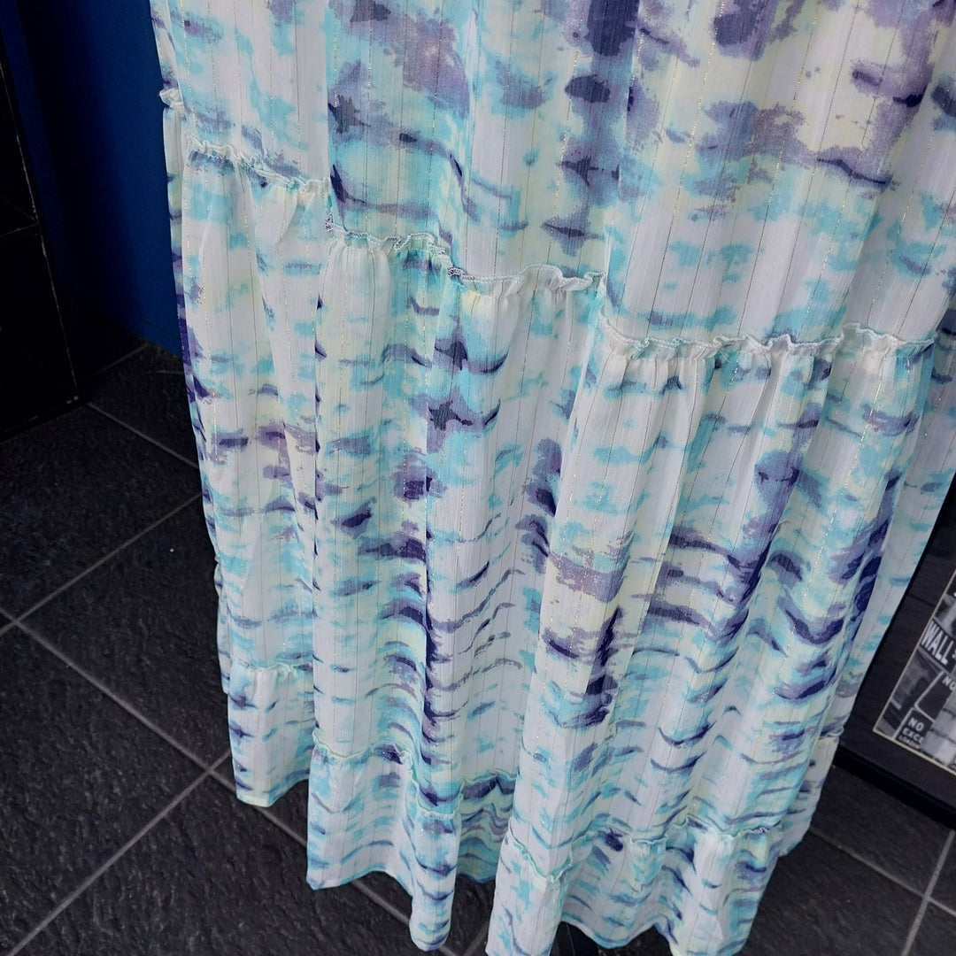 emerge. Tiered Maxi Dress, Blue and White Print, Size 18, BNWT