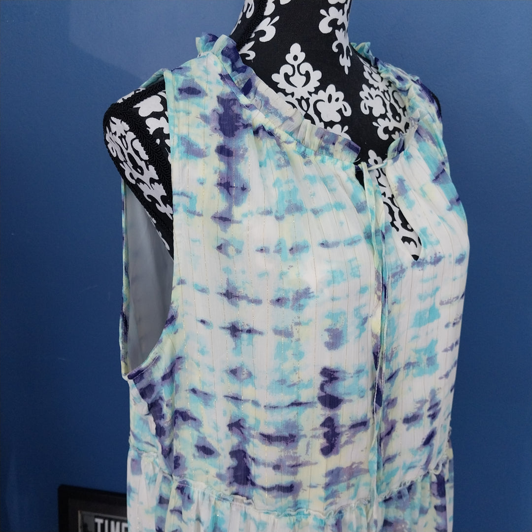 emerge. Tiered Maxi Dress, Blue and White Print, Size 18, BNWT