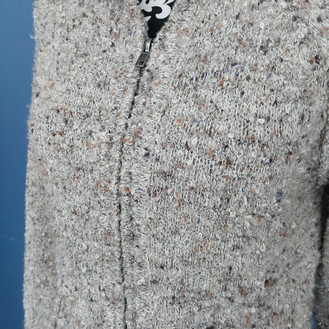 ESPRIT/edc  hooded zip-front long-sleeve cardigan, textured knitted in oatmeal colour, size S