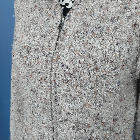 ESPRIT/edc  hooded zip-front long-sleeve cardigan, textured knitted in oatmeal colour, size S