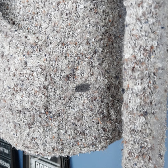 ESPRIT/edc  hooded zip-front long-sleeve cardigan, textured knitted in oatmeal colour, size S