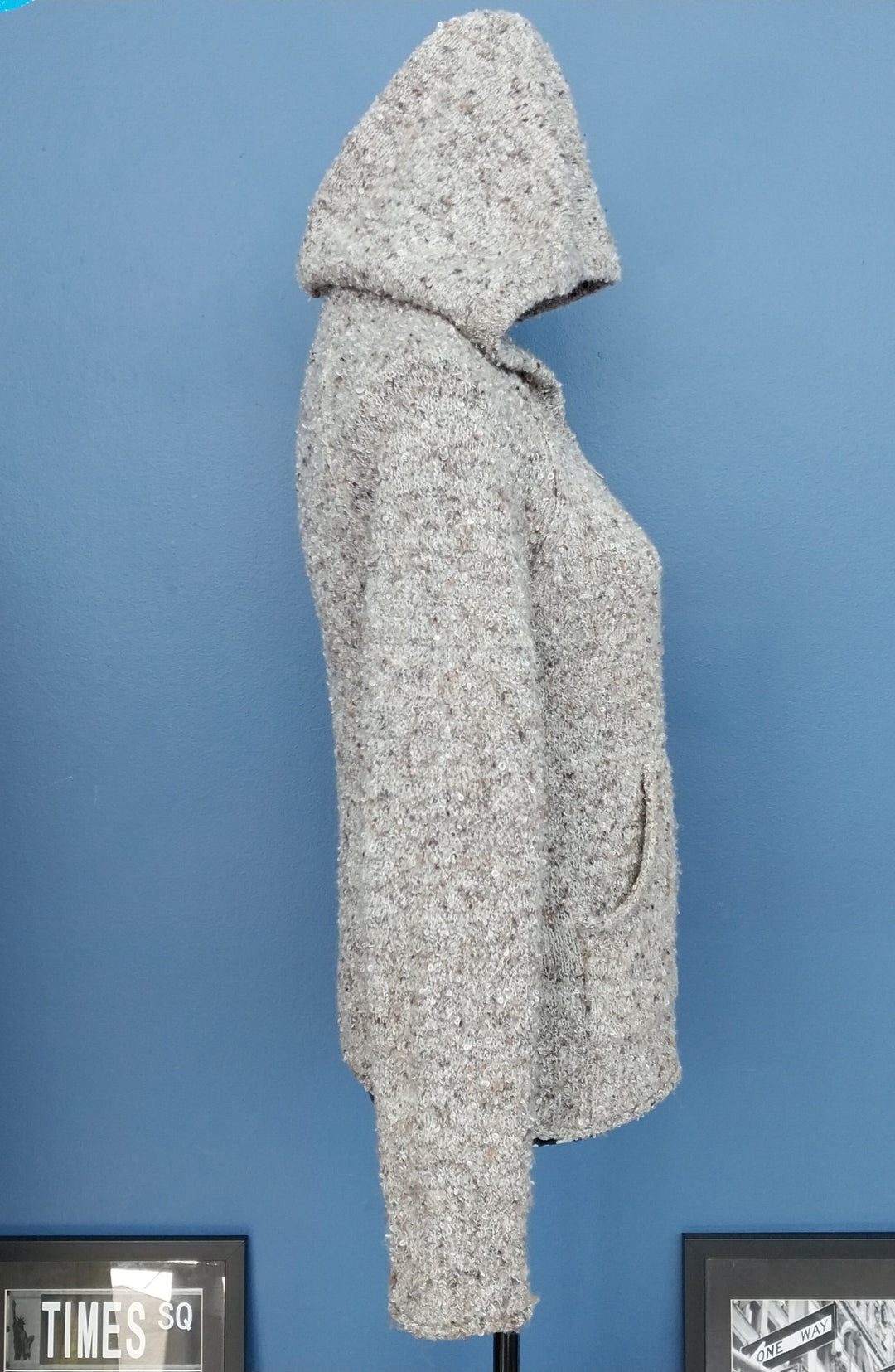 ESPRIT/edc  hooded zip-front long-sleeve cardigan, textured knitted in oatmeal colour, size S