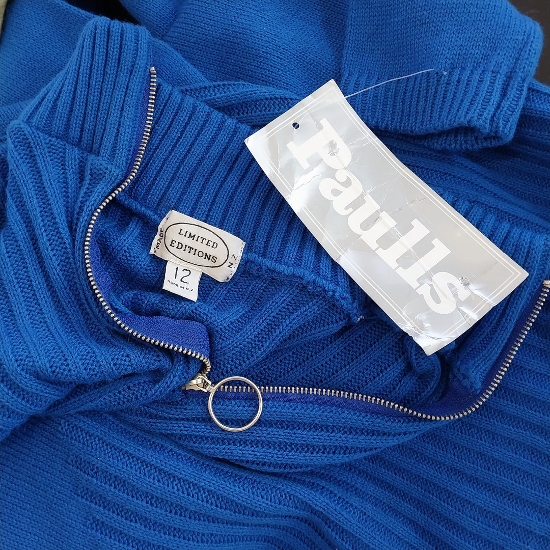 Vintage NZ Paulls ,Limited Editions label, royal blue knit dress, size 12,  BNWT