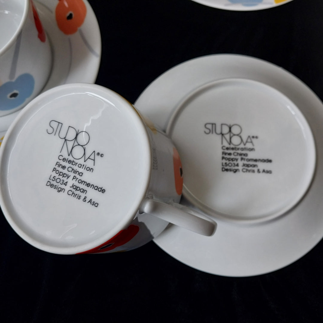 Vintage Studio Nova Poppy Promenade 8 piece fine china Tea Set  Japan As New