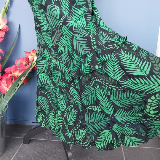 RIXO London Designer Silk Hi /Low Midi Dress Size S/P Black/Green