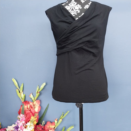 Paula Ryan Cross Over Drape Front Top Size L , Black Made In NZ