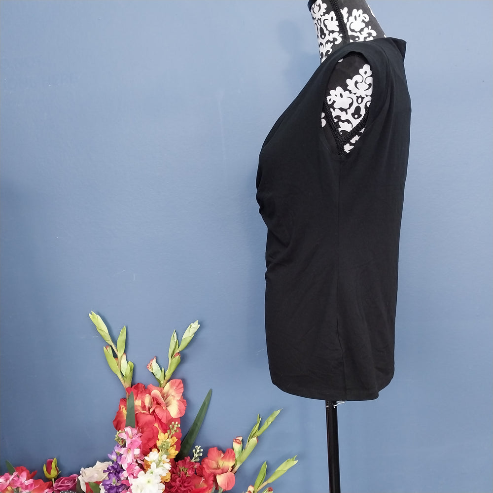 Paula Ryan Cross Over Drape Front Top Size L , Black Made In NZ