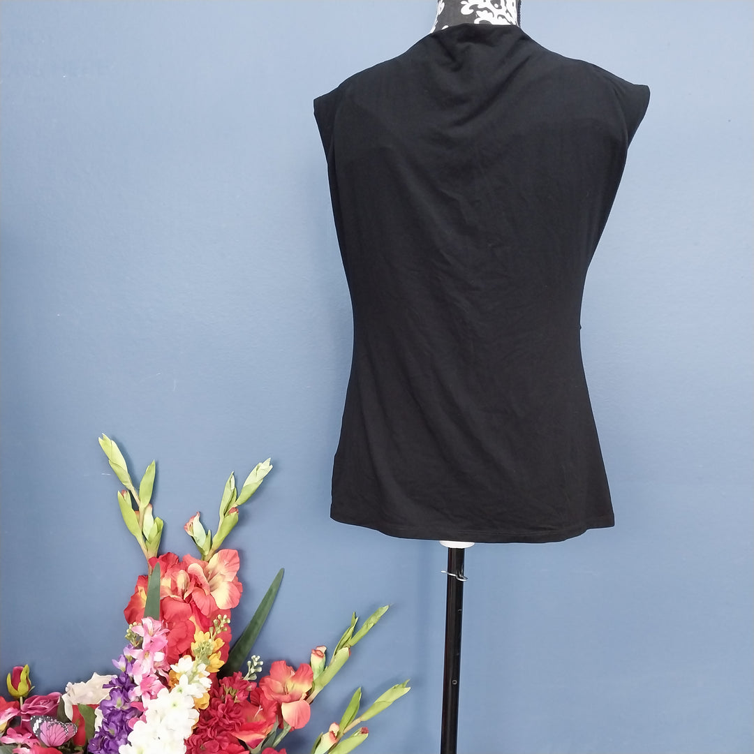 Paula Ryan Cross Over Drape Front Top Size L , Black Made In NZ