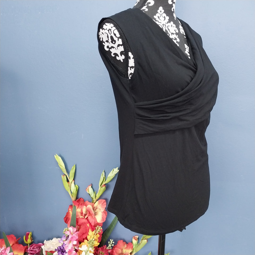 Paula Ryan Cross Over Drape Front Top Size L , Black Made In NZ