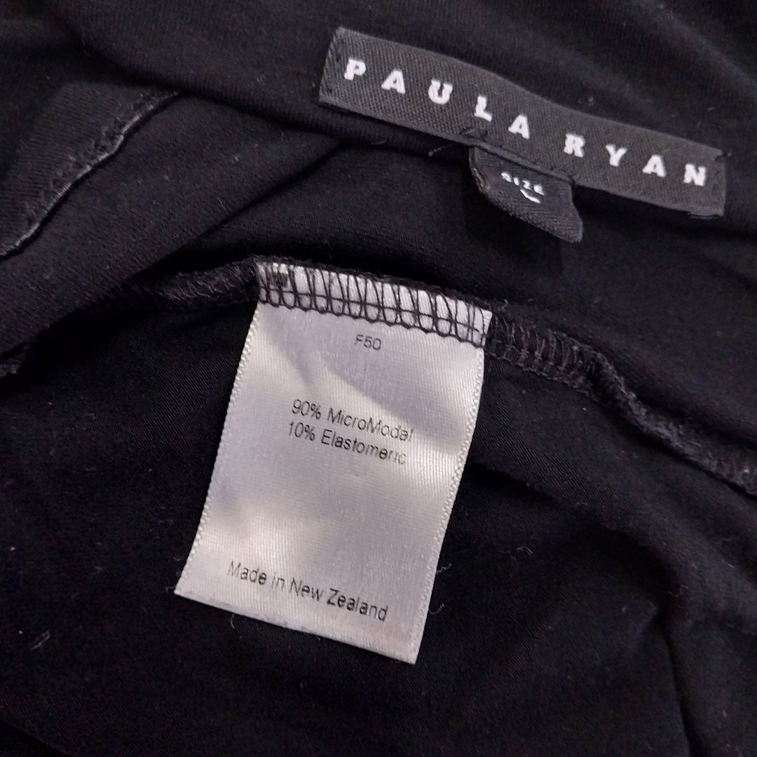Paula Ryan Cross Over Drape Front Top Size L , Black Made In NZ