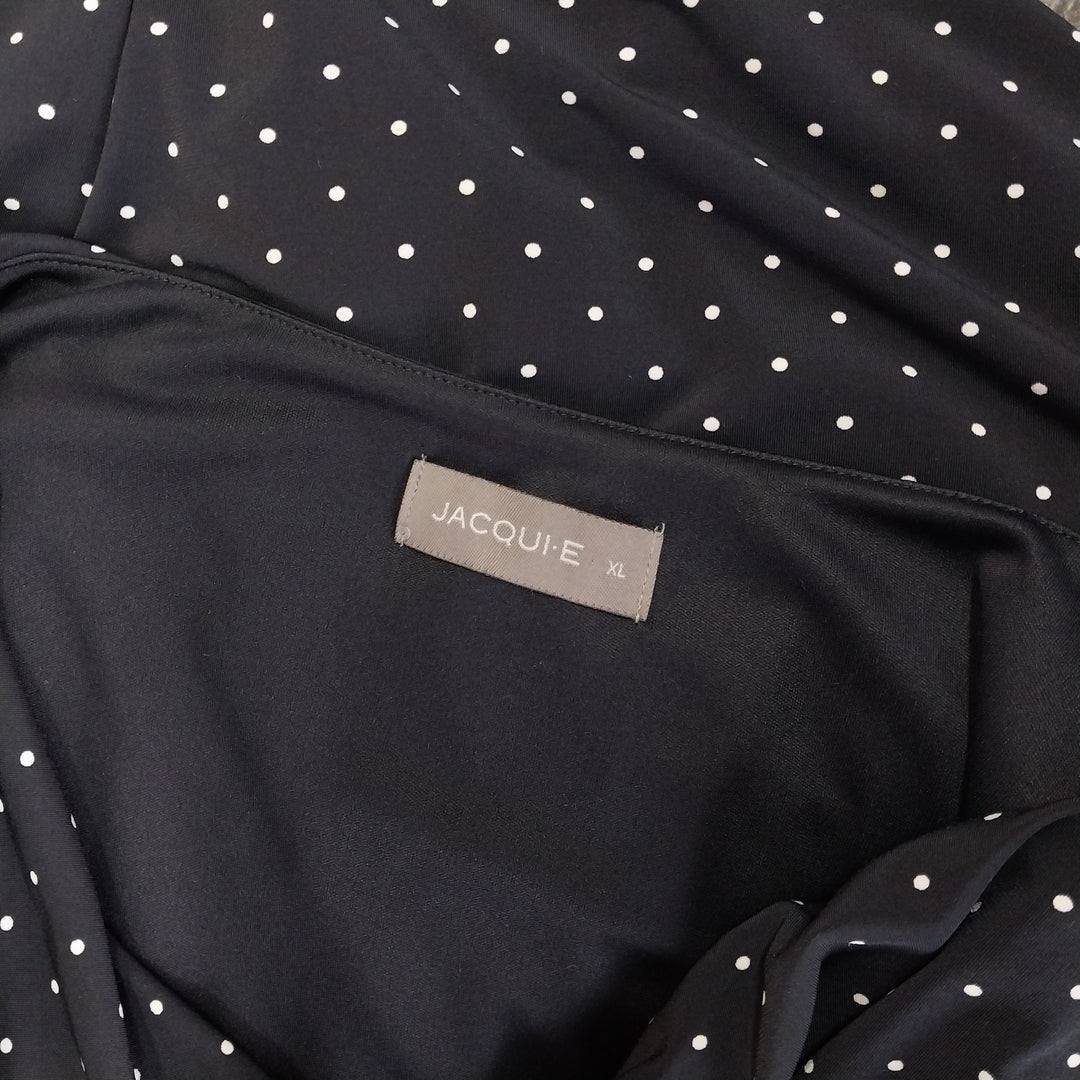 Jacqui E- Navy Blue/White Dot -Dress - Size XL
