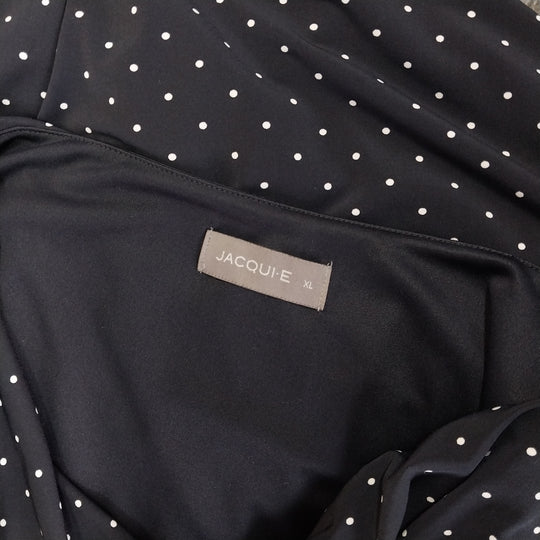 Jacqui E- Navy Blue/White Dot -Dress - Size XL