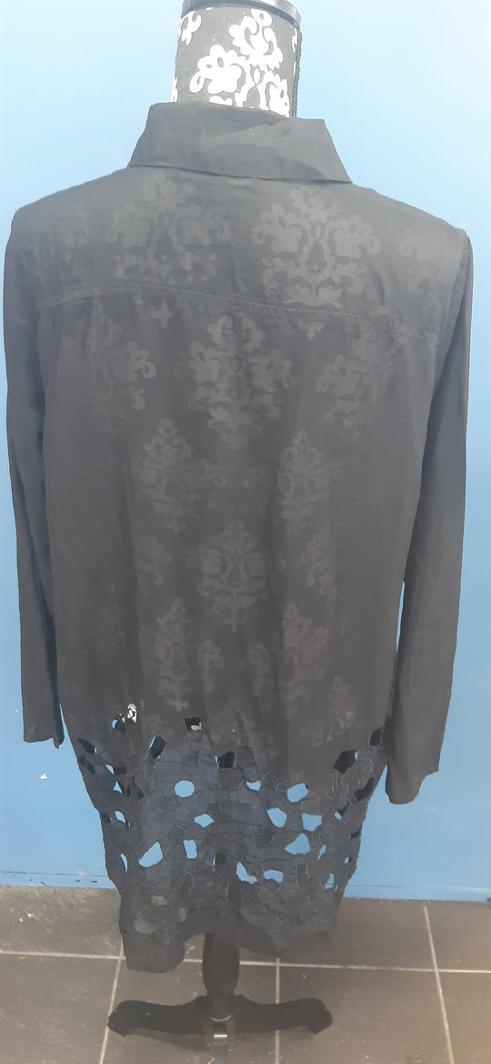 Paula Ryan long black cotton silk top size 14