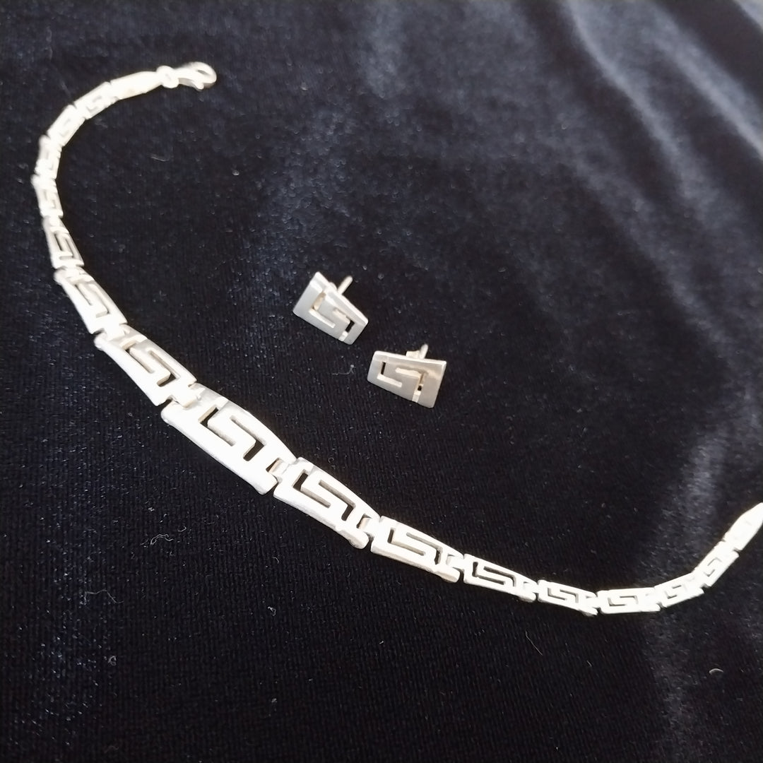 Vintage Sterling Silver 925 Greek Key Bracelet and Earring set
