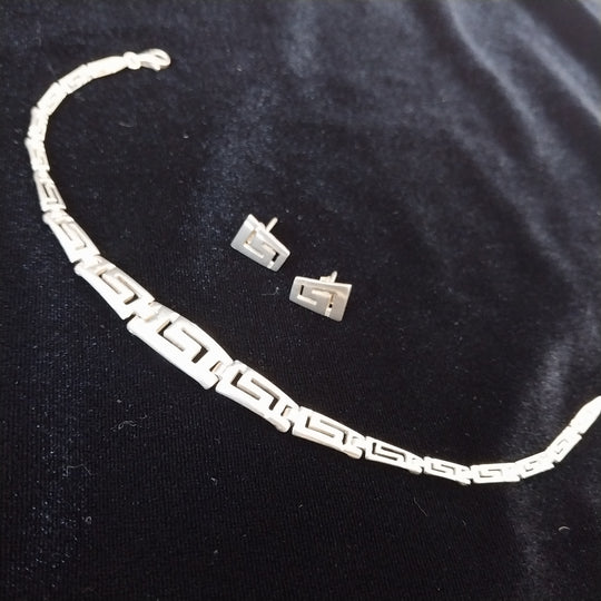 Vintage Sterling Silver 925 Greek Key Bracelet and Earring set