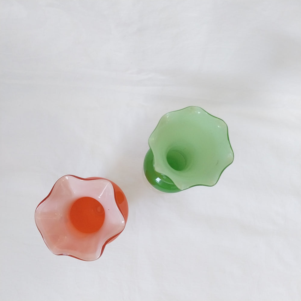 Vintage Hand Blown Bud Vases X 2  Vibrant Orange / Green