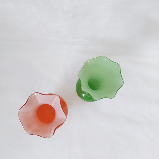 Vintage Hand Blown Bud Vases X 2  Vibrant Orange / Green