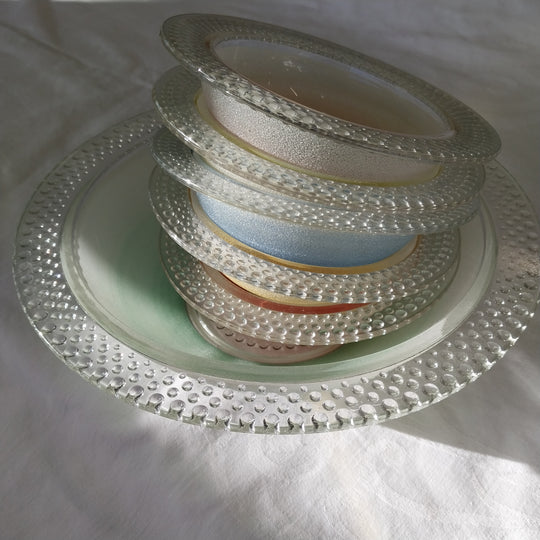Vintage Hob Nail Coloured  Glass Bowls Set Six Pieces