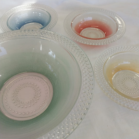 Vintage Hob Nail Coloured  Glass Bowls Set Six Pieces