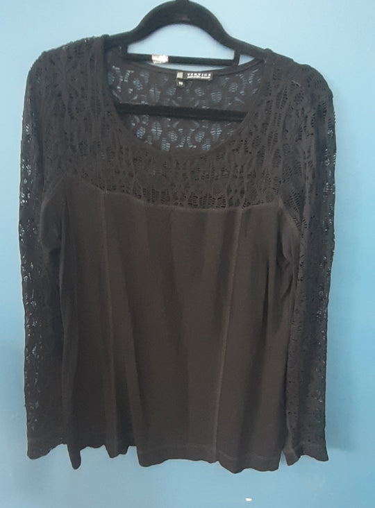 Vertice made in NZ black top with lace at top and sleeves size 14