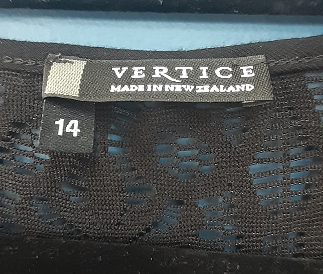 Vertice made in NZ black top with lace at top and sleeves size 14