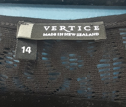 Vertice made in NZ black top with lace at top and sleeves size 14
