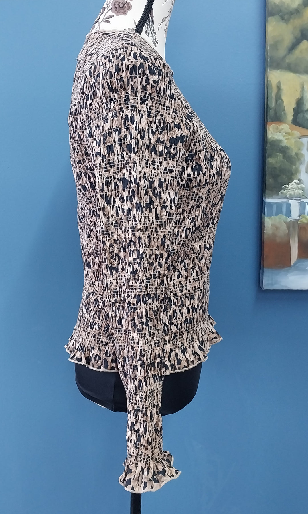 Max Size M Leopard Print Shirred Top 100% Organic Cotton