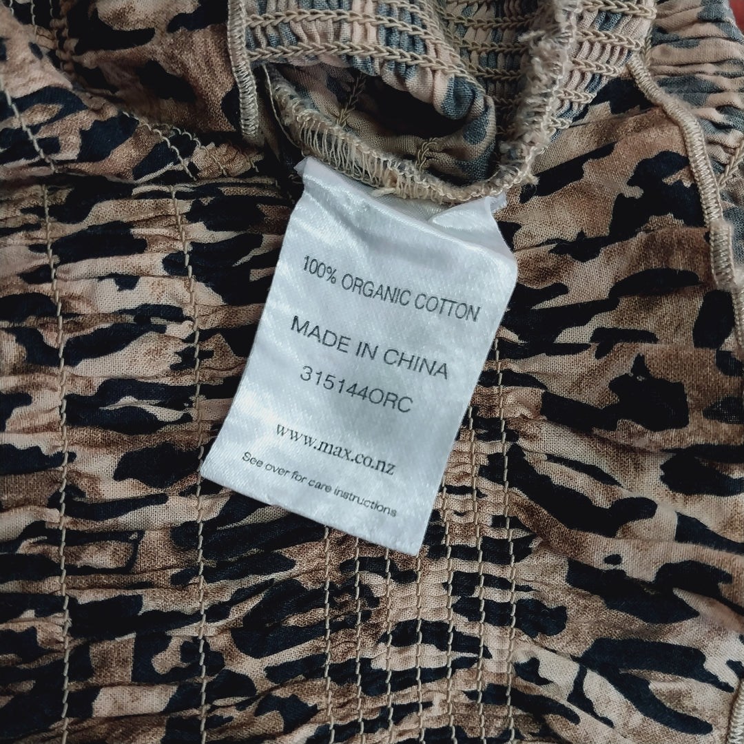 Max Size M Leopard Print Shirred Top 100% Organic Cotton