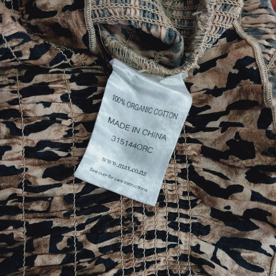 Max Size M Leopard Print Shirred Top 100% Organic Cotton