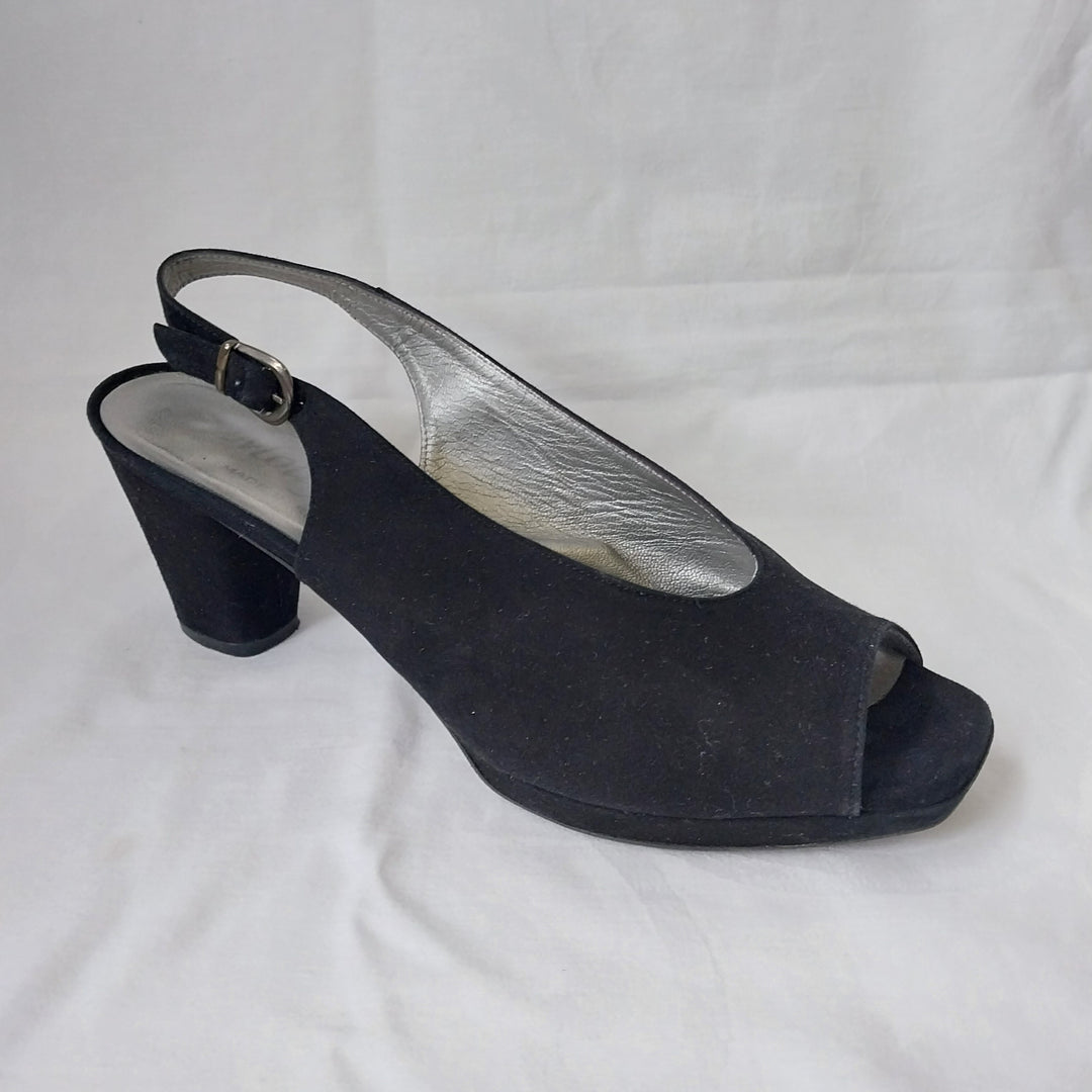 Molly N Black Suede Slingback Peep -Toe Heels Size 40