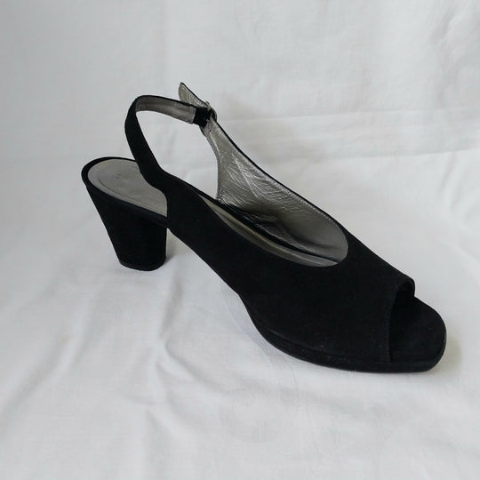 Molly N Black Suede Slingback Peep -Toe Heels Size 40