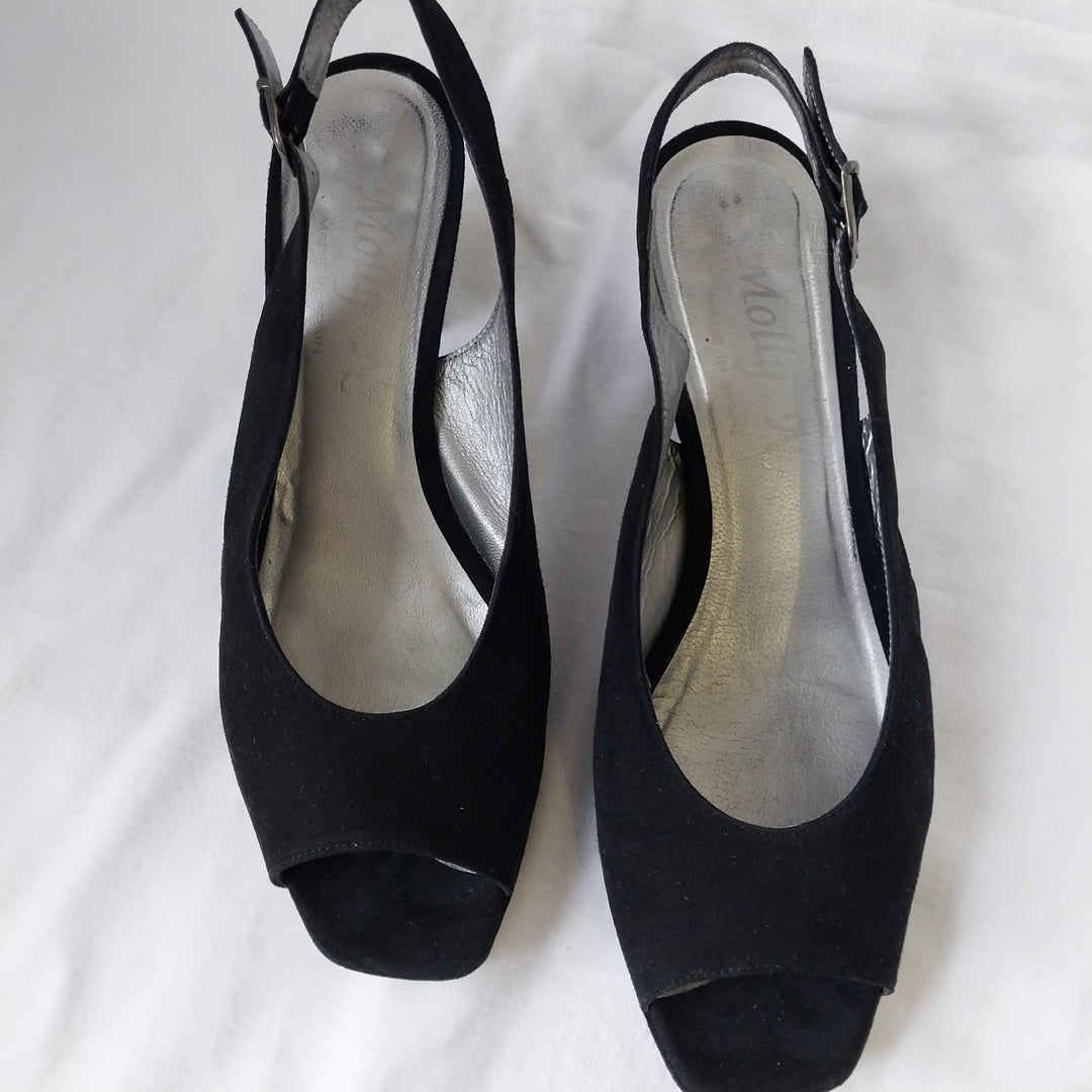 Molly N Black Suede Slingback Peep -Toe Heels Size 40