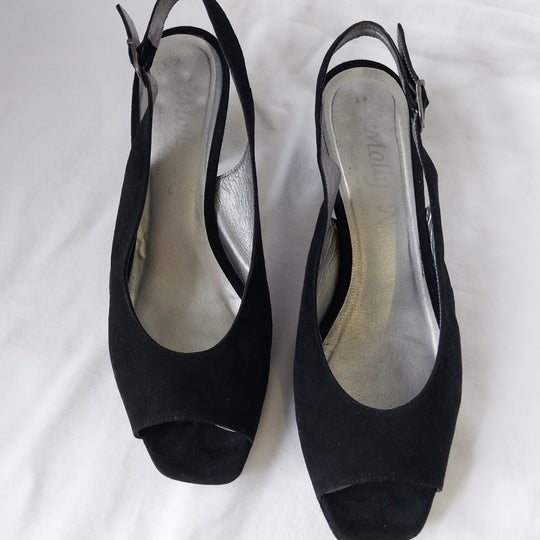 Molly N Black Suede Slingback Peep -Toe Heels Size 40