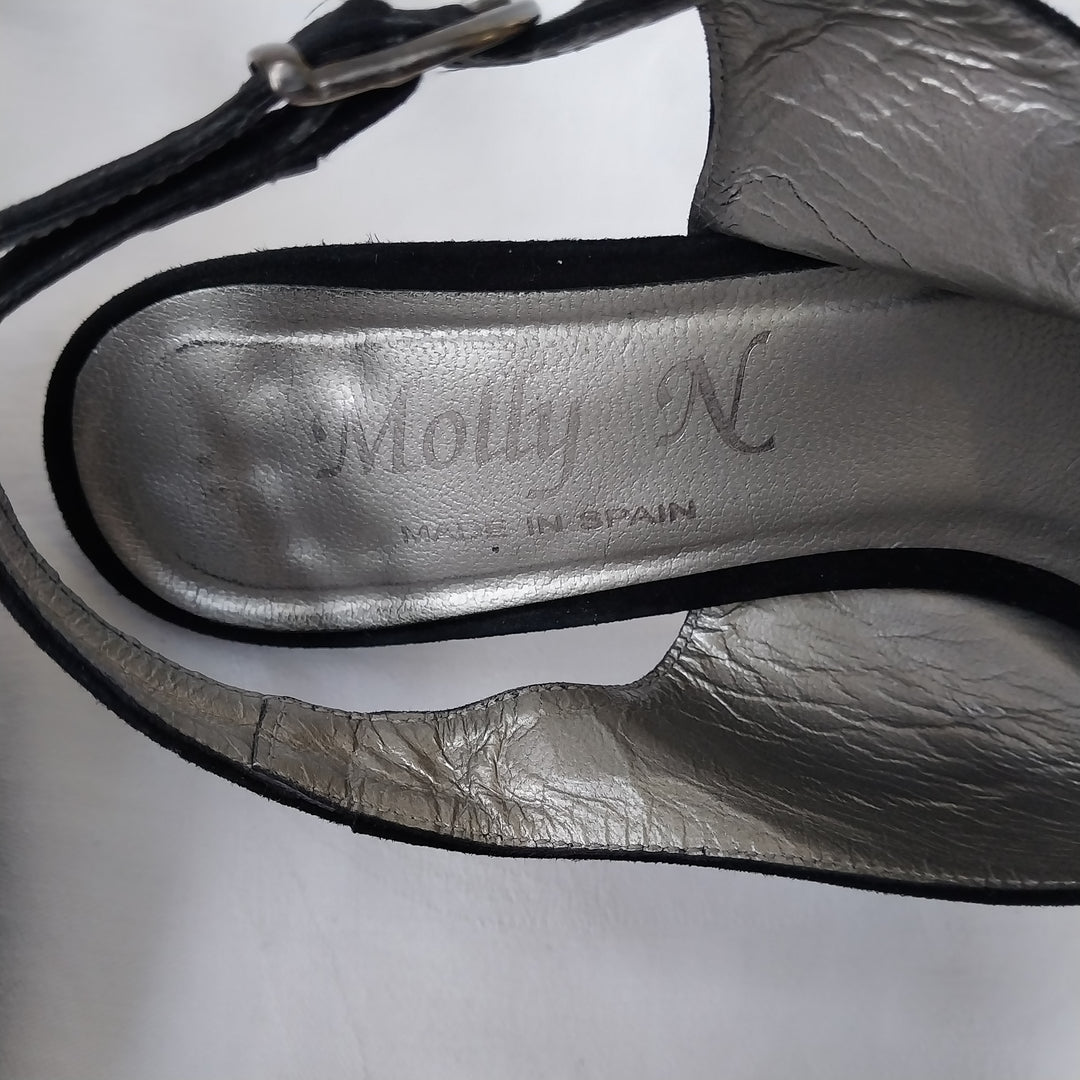 Molly N Black Suede Slingback Peep -Toe Heels Size 40