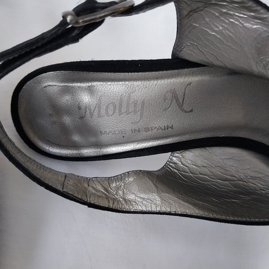 Molly N Black Suede Slingback Peep -Toe Heels Size 40