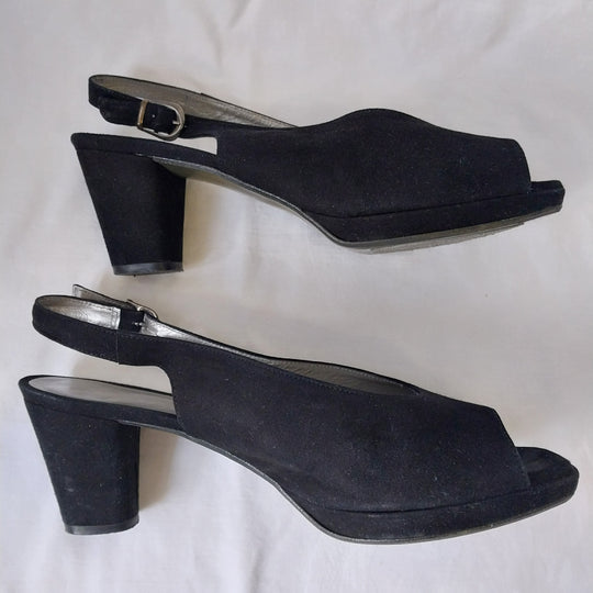 Molly N Black Suede Slingback Peep -Toe Heels Size 40
