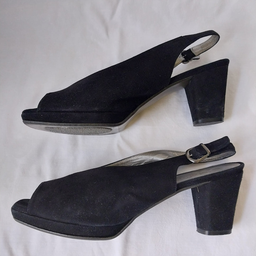 Molly N Black Suede Slingback Peep -Toe Heels Size 40