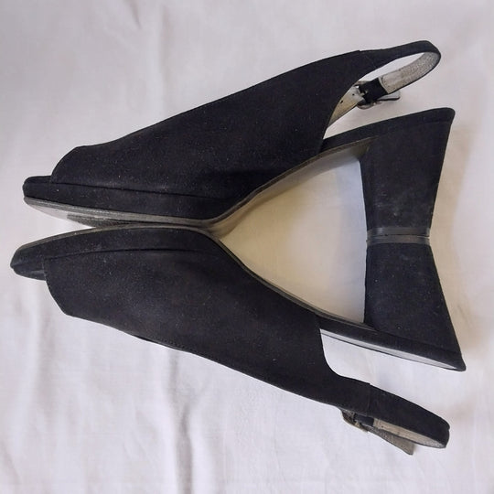 Molly N Black Suede Slingback Peep -Toe Heels Size 40