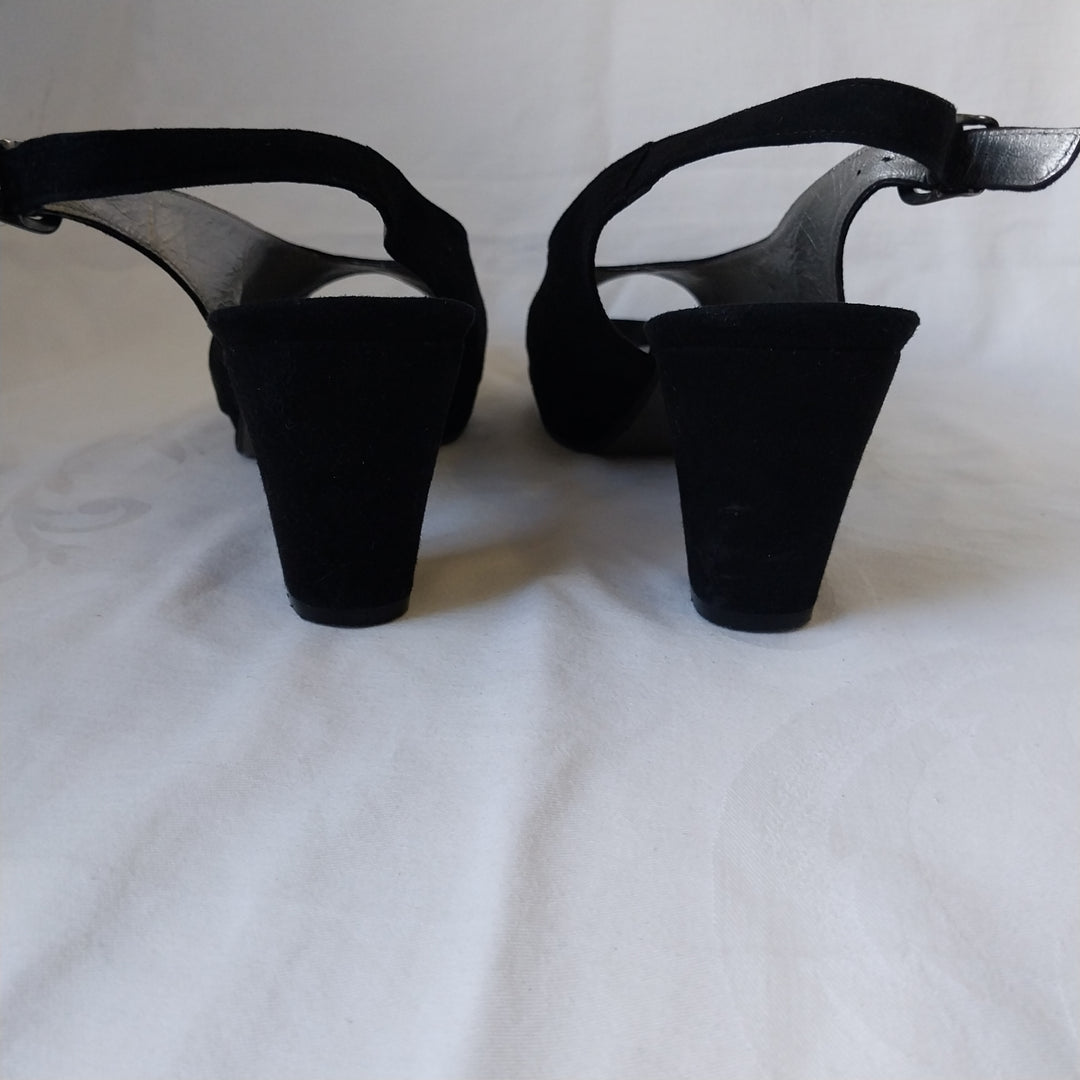 Molly N Black Suede Slingback Peep -Toe Heels Size 40