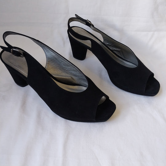 Molly N Black Suede Slingback Peep -Toe Heels Size 40