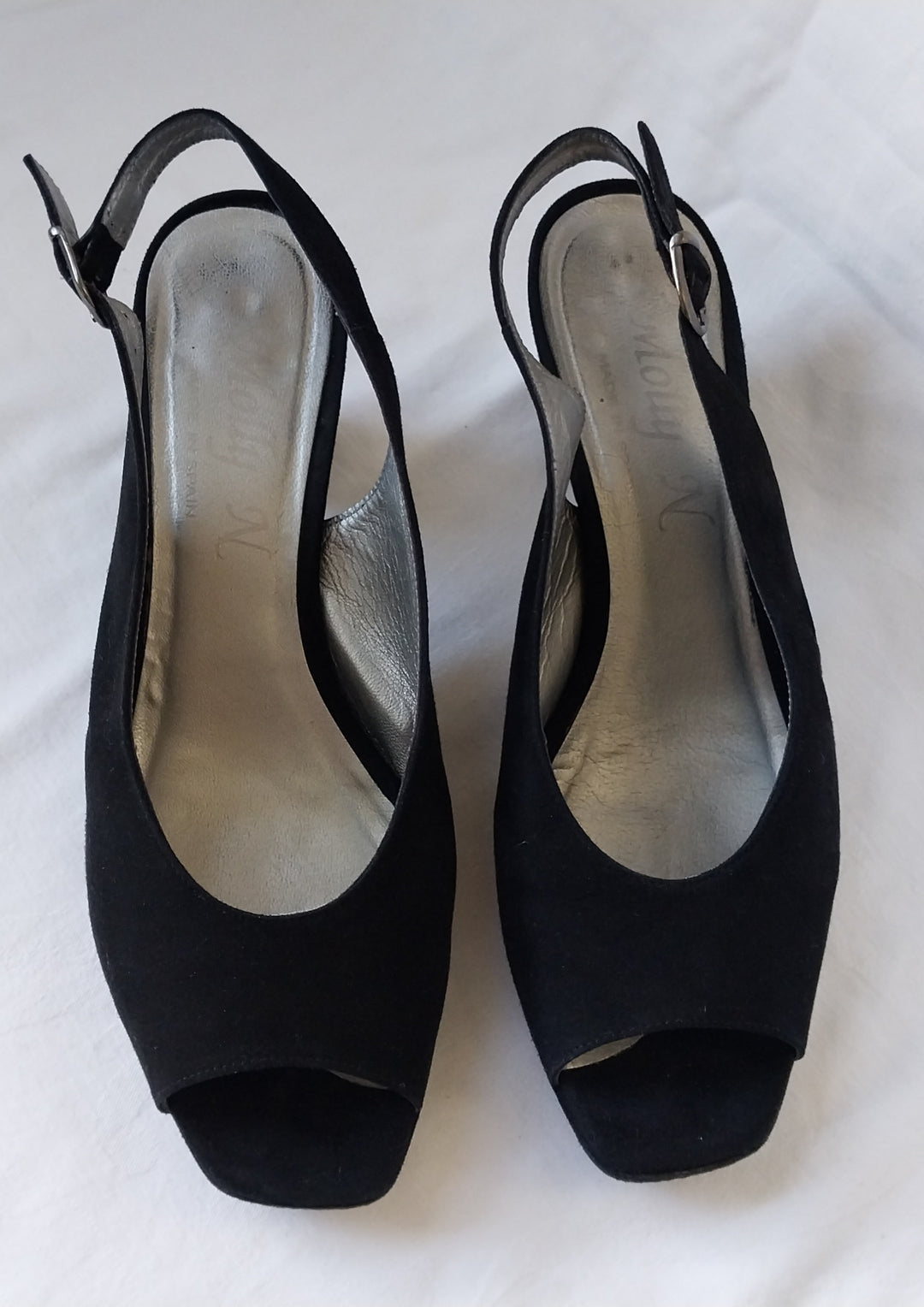 Molly N Black Suede Slingback Peep -Toe Heels Size 40