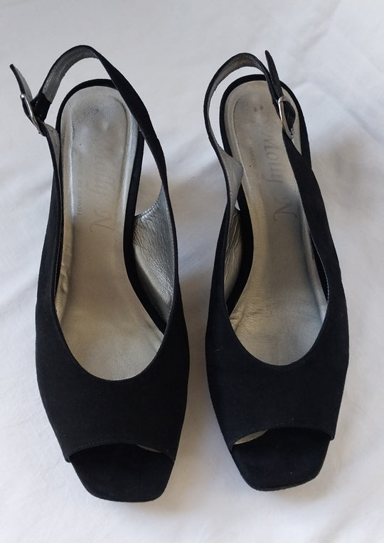 Molly N Black Suede Slingback Peep -Toe Heels Size 40