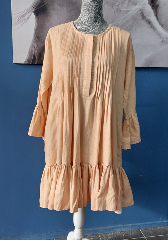 Superette 100% Linen Pleat Detail Dress- Size 12- Peach