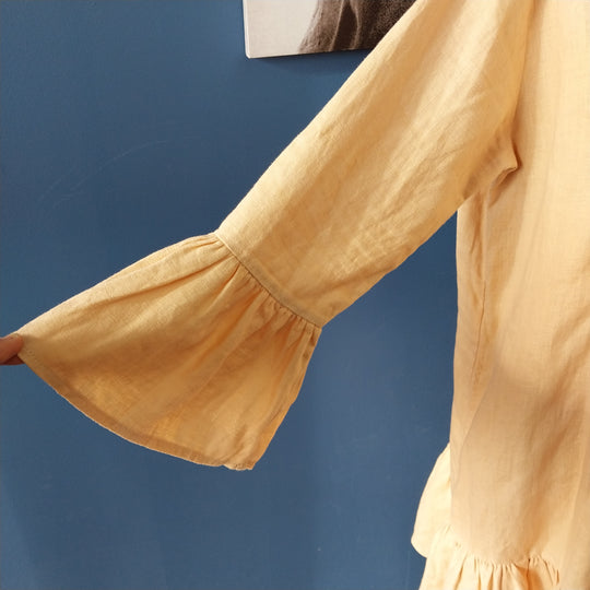 Superette 100% Linen Pleat Detail Dress- Size 12- Peach