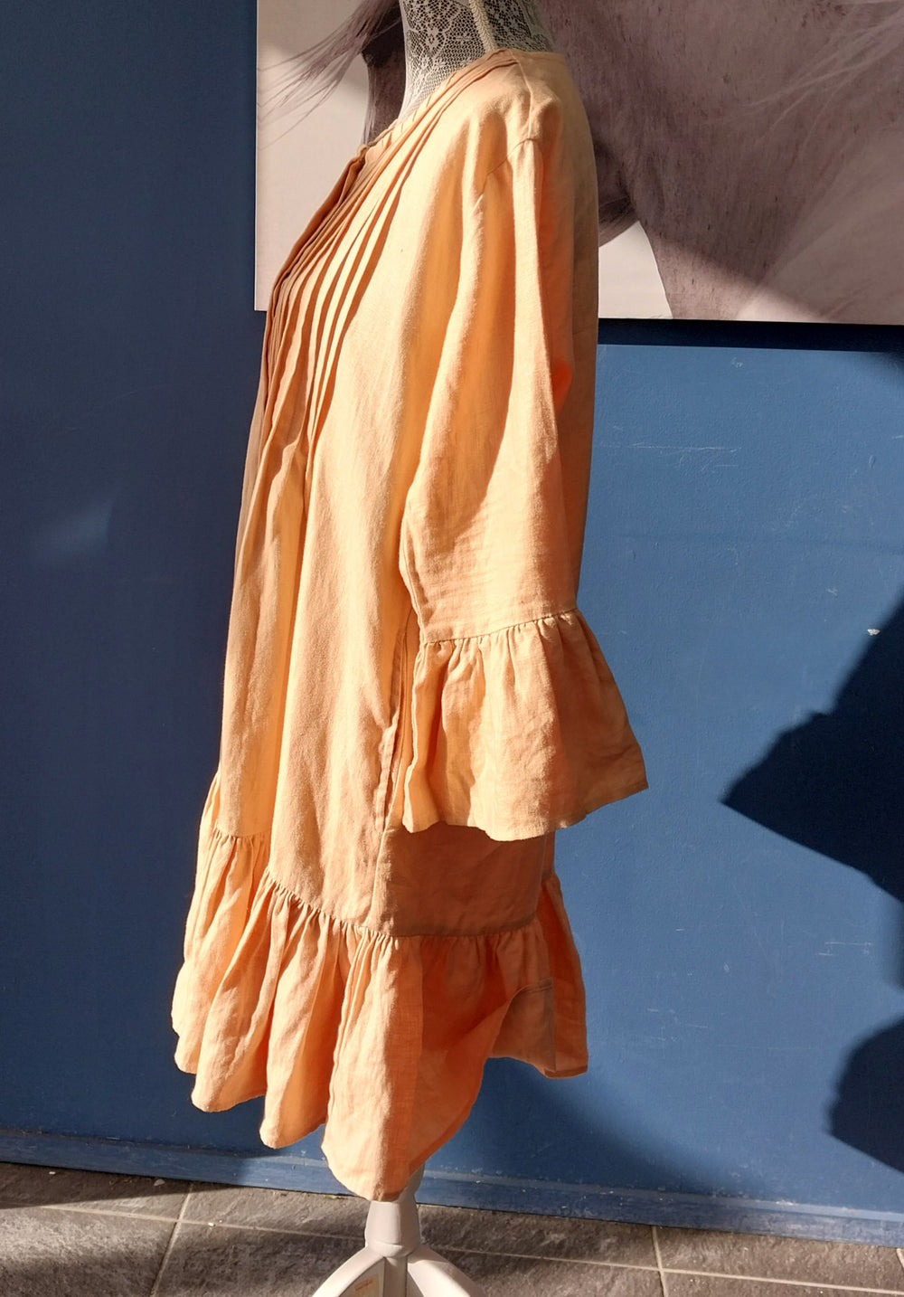 Superette 100% Linen Pleat Detail Dress- Size 12- Peach