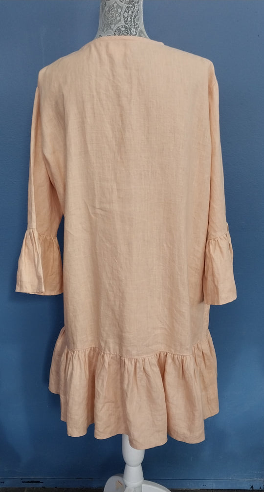 Superette 100% Linen Pleat Detail Dress- Size 12- Peach