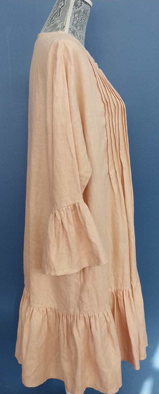 Superette 100% Linen Pleat Detail Dress- Size 12- Peach